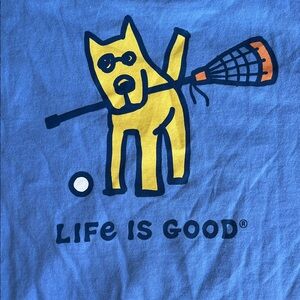 Life Is Good Blue Dog Lacrosse T-Shirt